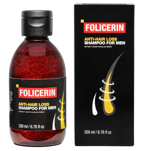 Bouteille de Folicerin, shampoing innovant contre la chute des cheveux